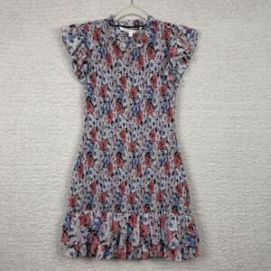 Veronica Beard Floral Smocked Mini Dress in Lavender, Red, Blue